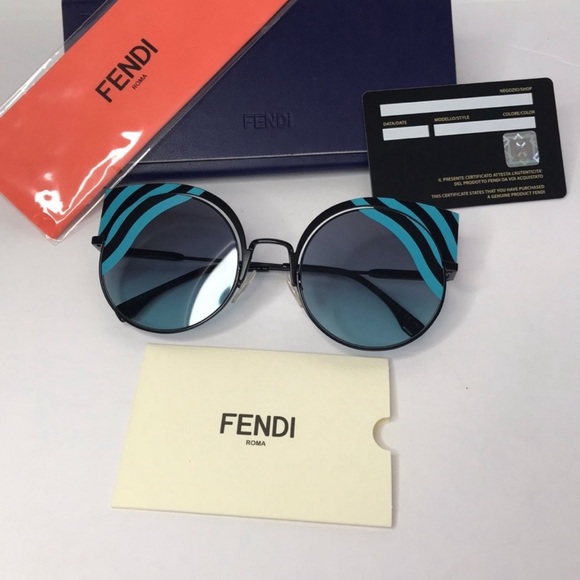 New - 💯 Auth Fendi Hypnoshine Blue-Aqua Gradient Round Sunglasses FF 0215/S 00… - Picture 11 of 17